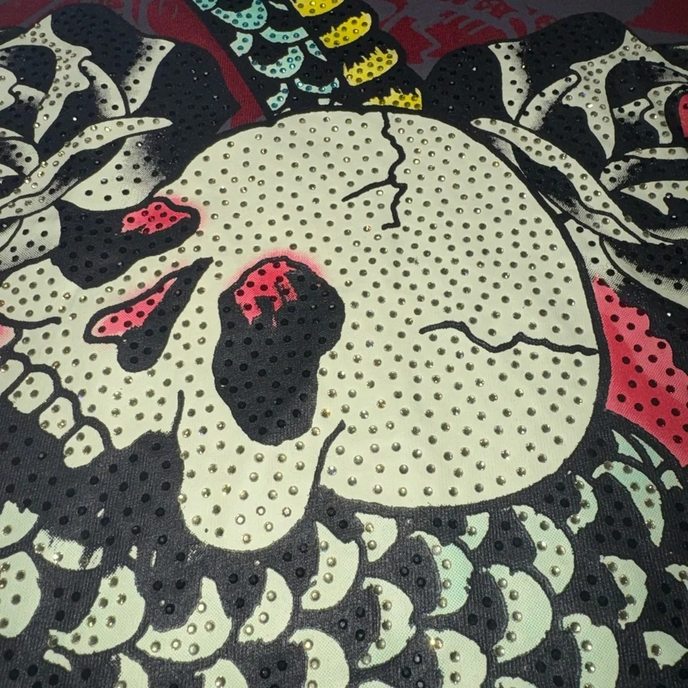 Ed Hardy Red Short-Sleeve Tee with Skull, Snake & Rose Graphic